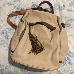 Cream Backpack with Brown Accents